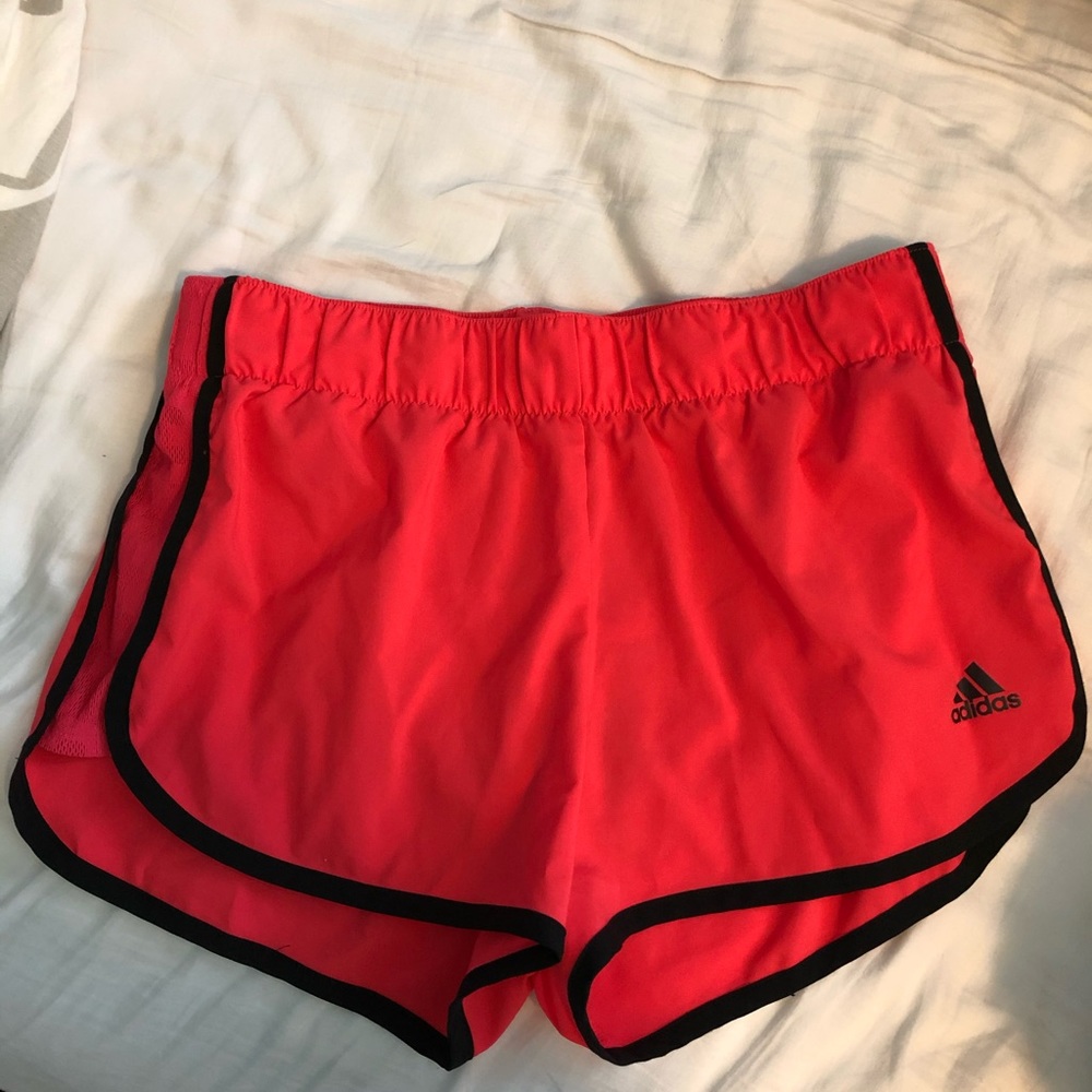 Neon pink adidas shorts